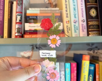 Fantasy Book Club - Pressed Flower Bookmark, Skrivmaskin, BookTok, Bokälskare, Flickvän, Handgjort, Riktiga Torkade Blommor, Bokmärke, Kvinnor, Gåva