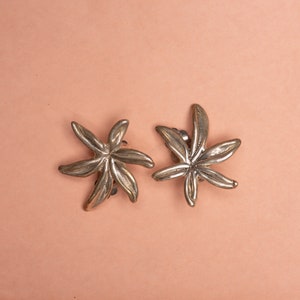 VINTAGE 925 STERLING SILVER Flower Clip-On Statement Earrings image 3