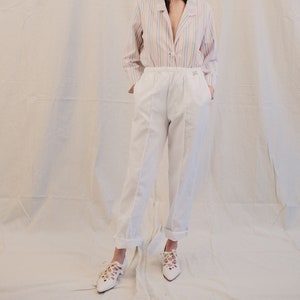 Vintage White Utilitarian Pants Elastic Waist, High Rise Side Pockets, Front Stitched Crease Red Kap Label, Size XS, Cascade Uniform image 1