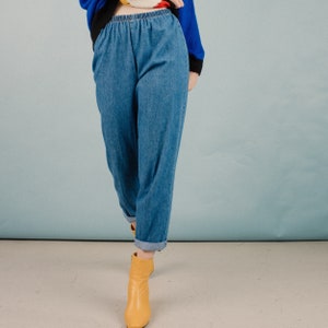 Vintage Blue Denim Elastic Waist Light Pants / S/M / worn out hipster mom jeans vintage 90s grunge denim perfect fit image 2