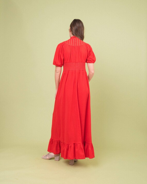 Beautiful Vintage Red 70s House Maxi Smock Dress … - image 4