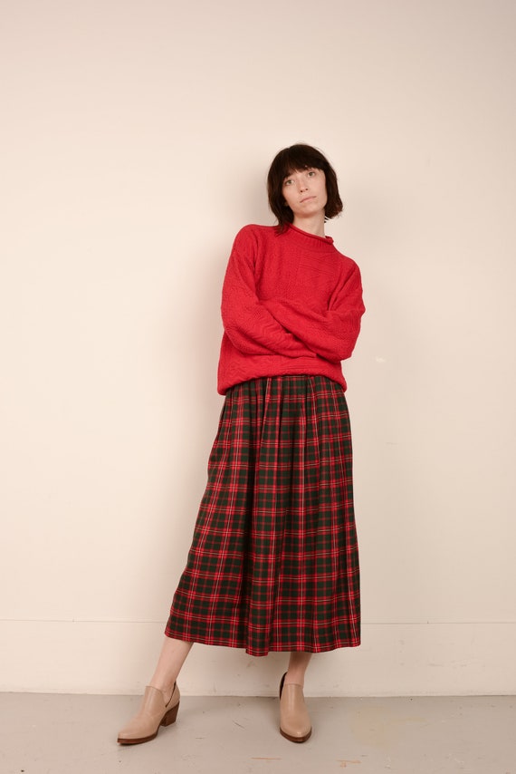 Vintage Red Plaid Pleated Skirt / S