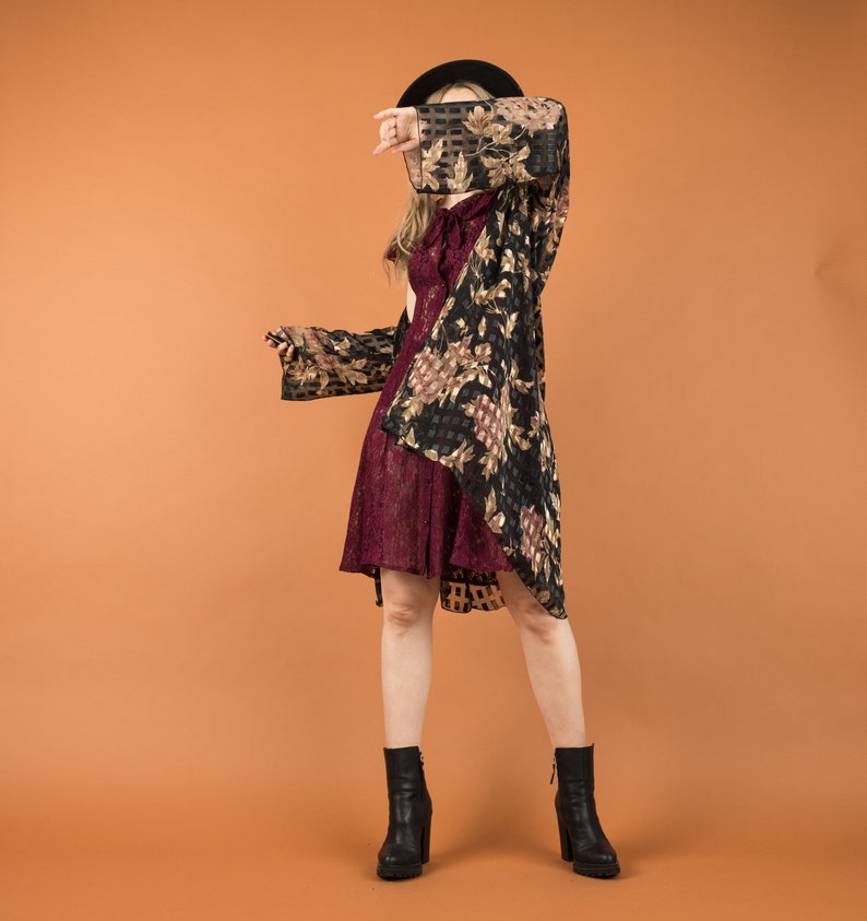 Vintage Sheer Floral Oversized Chiffon Cardigan SM