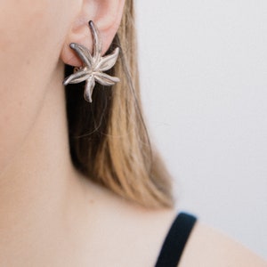 VINTAGE 925 STERLING SILVER Flower Clip-On Statement Earrings image 2