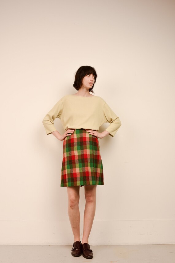 Vintage 70s Wool Plaid Wrap Skirt - Autumnal Tones