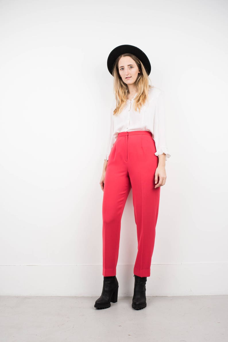 AMAZING Vintage Coral High Waist Trousers / S / hipster pants festival trousers boyfriend red pink tapered pants image 7