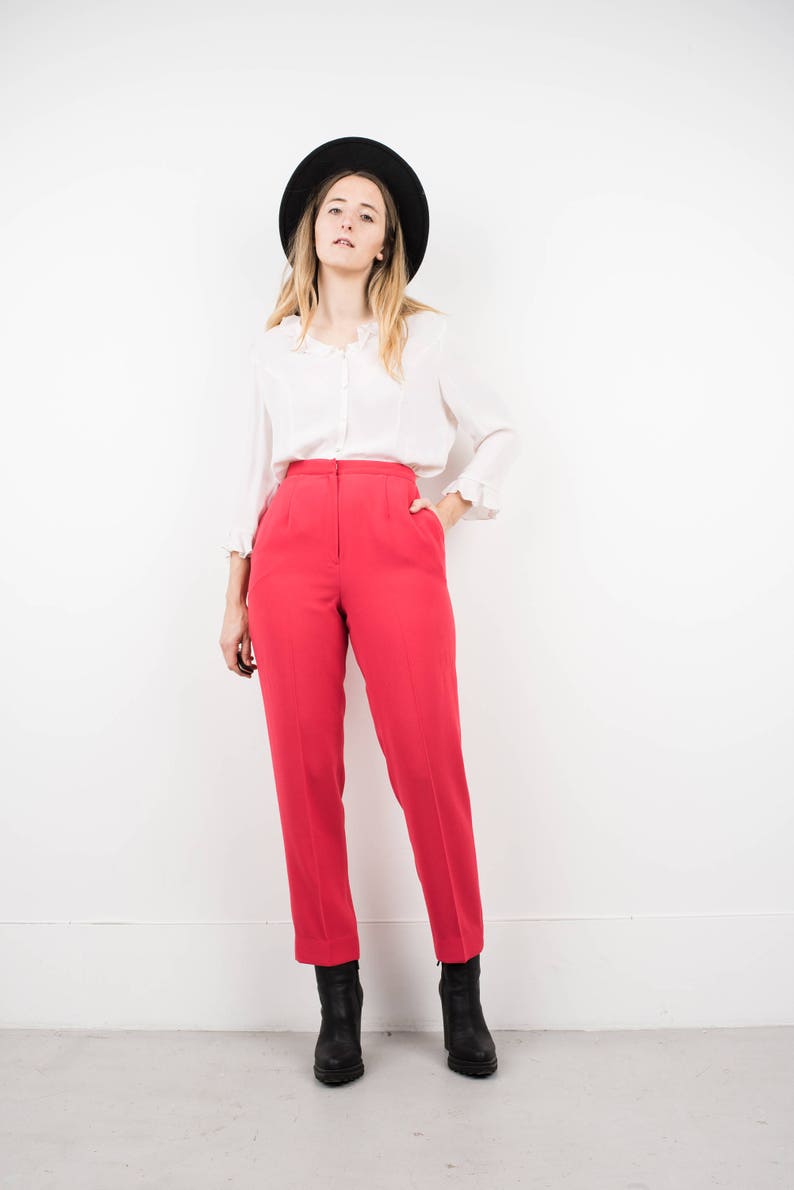 AMAZING Vintage Coral High Waist Trousers / S / hipster pants festival trousers boyfriend red pink tapered pants image 6