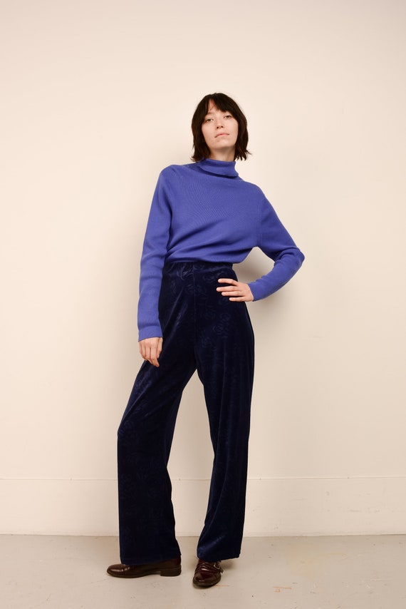 Vintage Navy Floral Burnout Velvet Easy Pants / M
