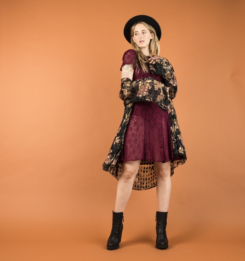 Vintage Sheer Floral Oversized Chiffon Cardigan SM