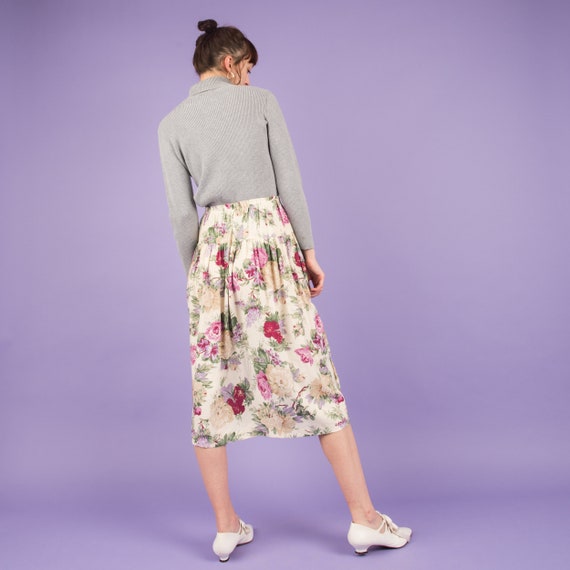 Vintage Creme Floral Peasant Skirt - Elastic Wais… - image 5