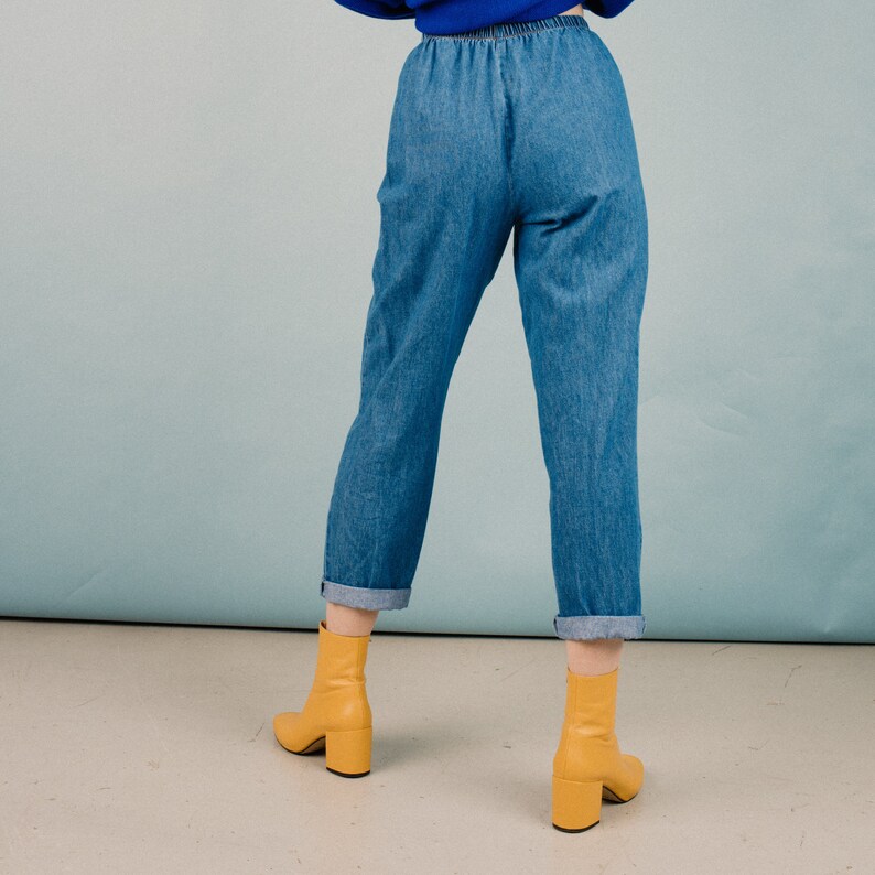 Vintage Blue Denim Elastic Waist Light Pants / S/M / worn out hipster mom jeans vintage 90s grunge denim perfect fit image 1