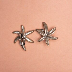 VINTAGE 925 STERLING SILVER Flower Clip-On Statement Earrings image 4