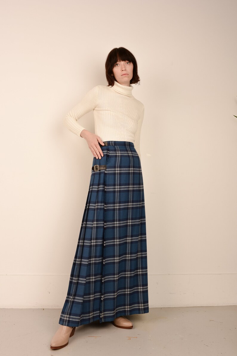 Vintage Blue Plaid Pleated Scottish Wrap Skirt / XS/S Etsy
