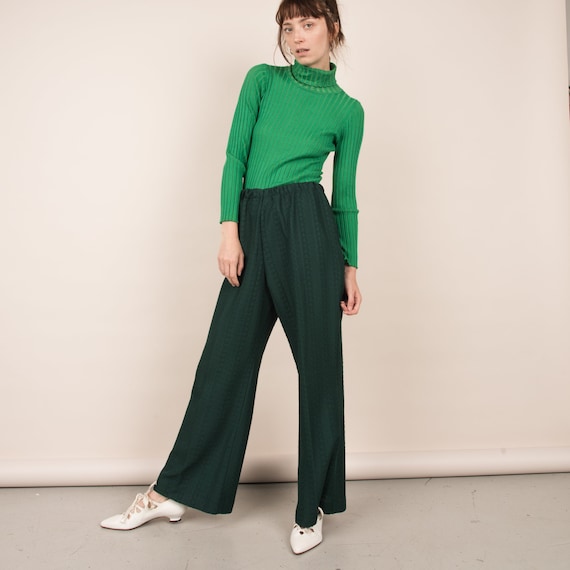 Vintage Forest Green Cable Knit Easy Pants / M/L
