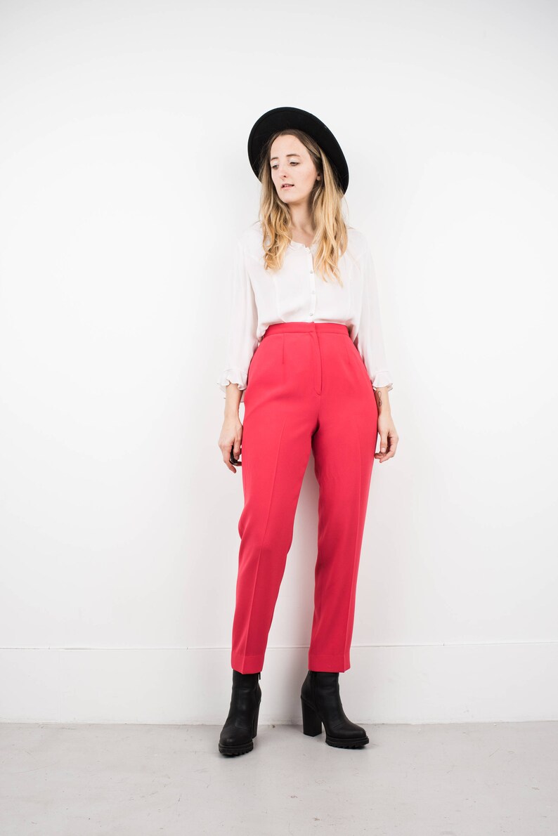 AMAZING Vintage Coral High Waist Trousers / S / hipster pants festival trousers boyfriend red pink tapered pants image 4