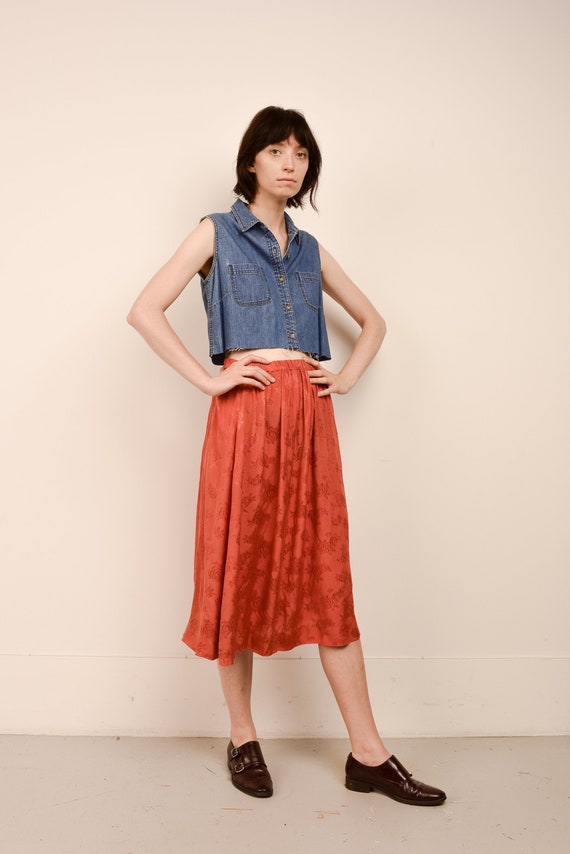 Vintage Flowy Rust Floral Skirt / S