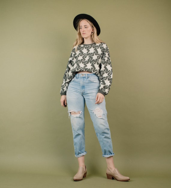 Vintage Oversized Grey + White Abstract Knit Sweat