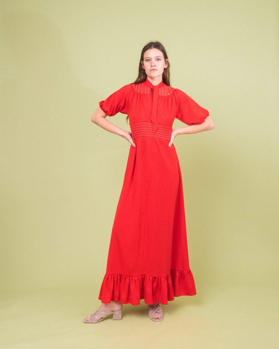 Beautiful Vintage Red 70s House Maxi Smock Dress … - image 1