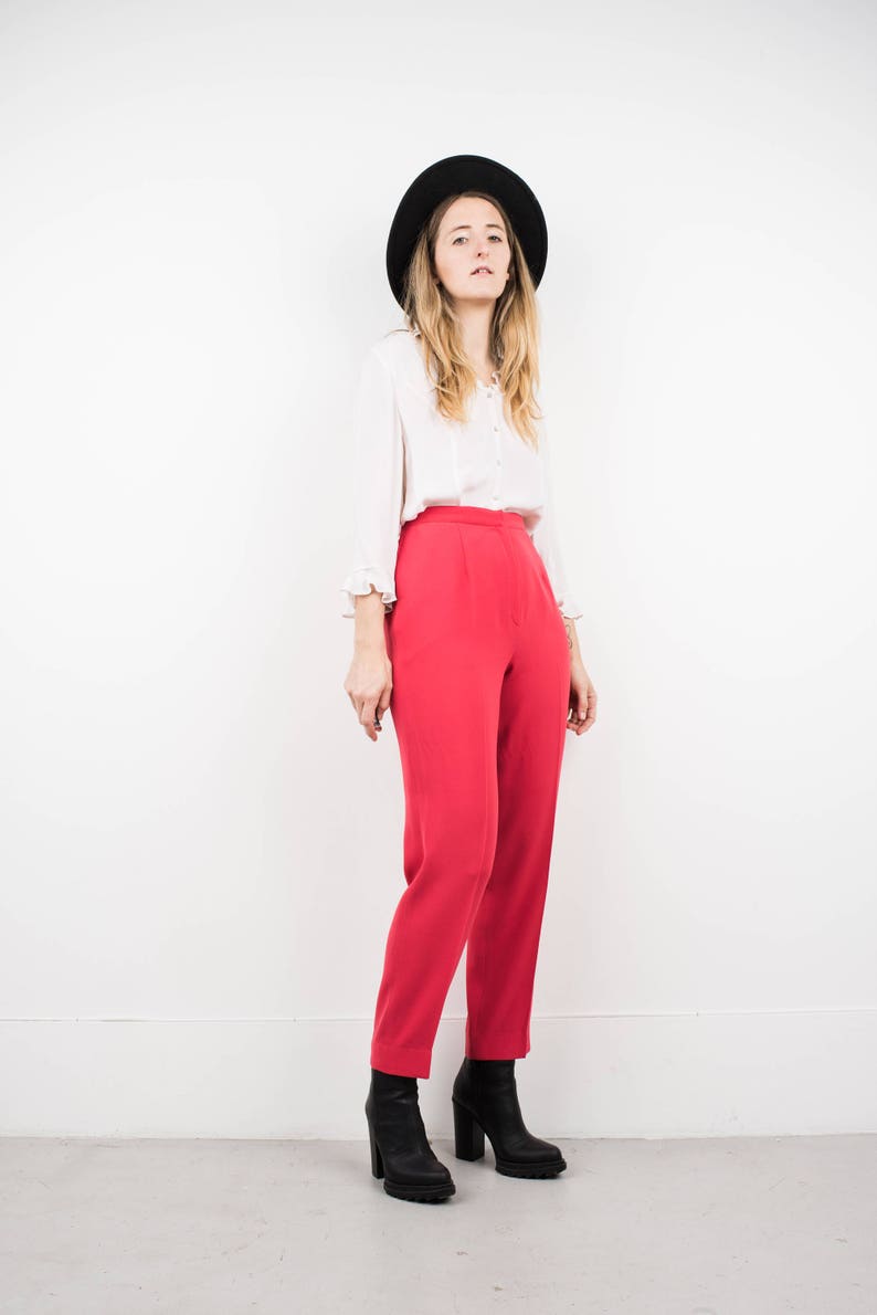 AMAZING Vintage Coral High Waist Trousers / S / hipster pants festival trousers boyfriend red pink tapered pants image 2