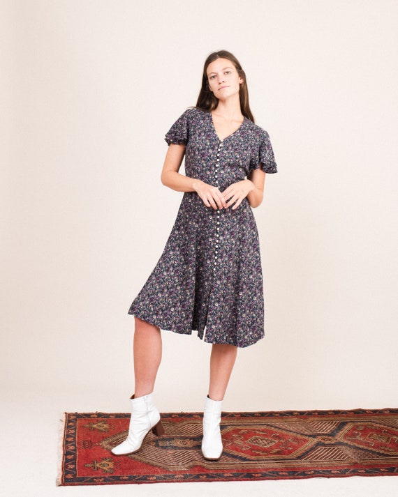 Vintage Floral Skater Dress / S/M