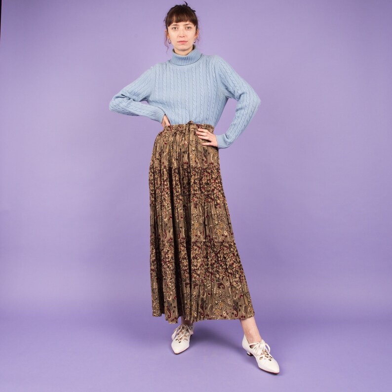 Vintage Earthtone Floral Peasant Skirt SML