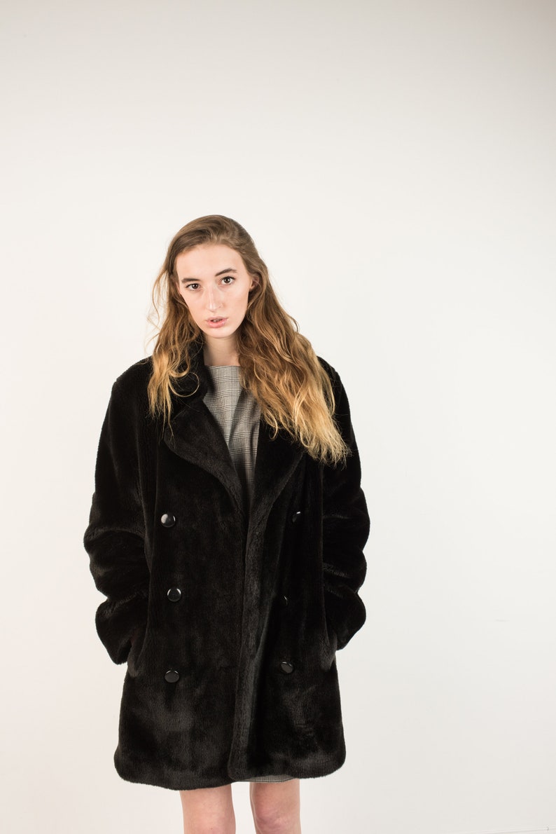 VINTAGE BLACK PLUSH coat S hipster jacket coat womens outerwear overcoat jacket