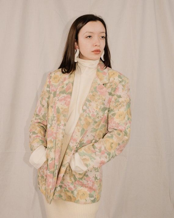 Vintage Pastel Floral Oversized Blazer / S