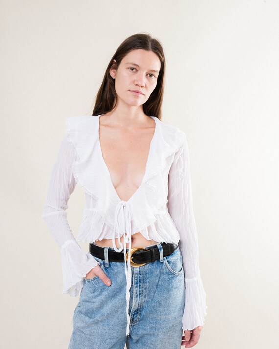 Vintage Crinkle Chiffon Y2K Ruffle Blouse / M