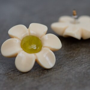 Must-Have Oversized Resin Daisy Earrings Pastel Colors, Unique Shape Metal Push Back Creme and Lime, Everything You've Ever Wanted image 7