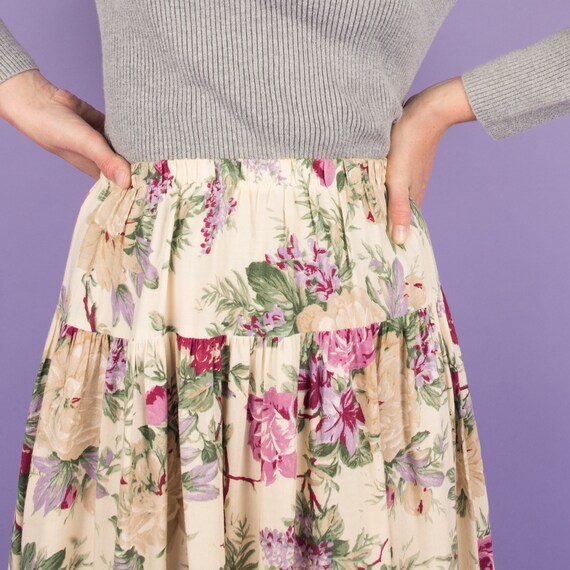 Vintage Creme Floral Peasant Skirt - Elastic Wais… - image 6