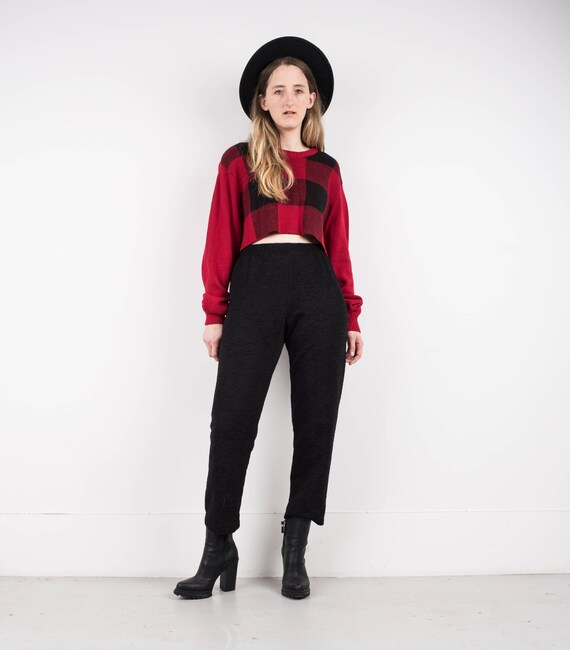 VINTAGE BLACK TEXTURED trousers / S / hipster pant