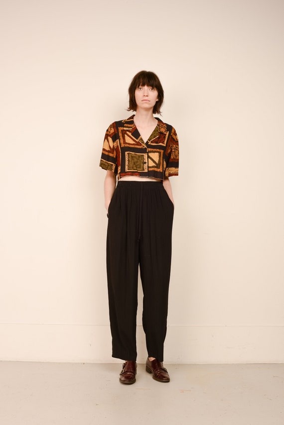 Vintage Black Crinkle Easy Pants / S