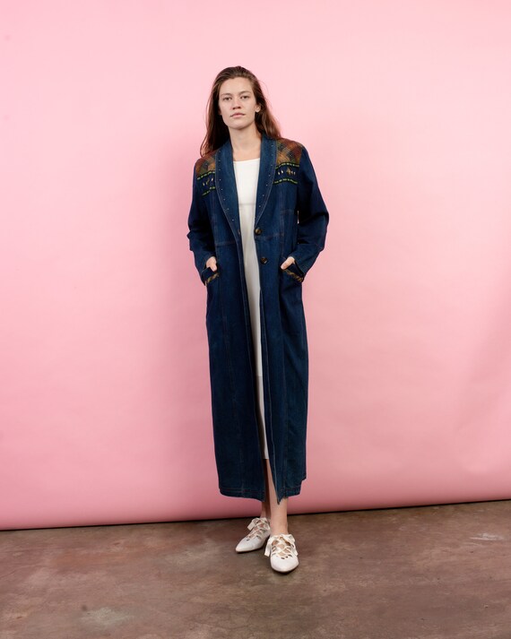 Vintage Dark Wash Blue Denim Western Duster / S/M