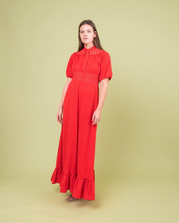 Beautiful Vintage Red 70s House Maxi Smock Dress … - image 6