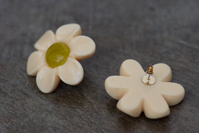 Must-Have Oversized Resin Daisy Earrings Pastel Colors, Unique Shape Metal Push Back Creme and Lime, Everything You've Ever Wanted image 5