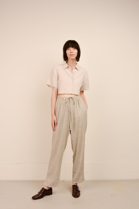 Vintage Creme and Black Striped Easy Pants / S/M