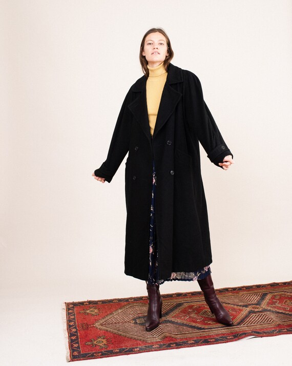 Vintage Oversized Black Wool Coat / S/M