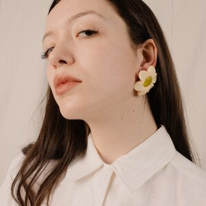 Must-Have Oversized Resin Daisy Earrings Pastel Colors, Unique Shape Metal Push Back Creme and Lime, Everything You've Ever Wanted image 2