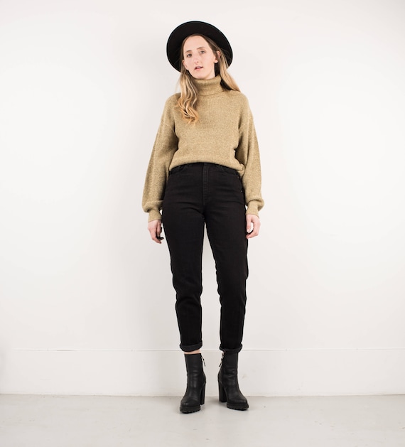 AMAZING Vintage Gold Metallic Ribbed Knit Turtlene