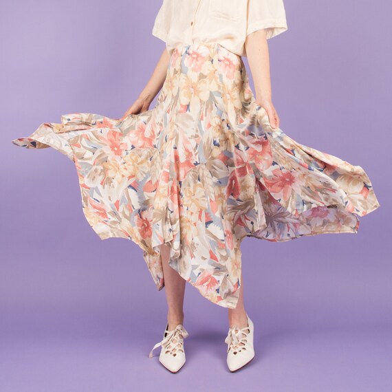 Vintage Creme + Pastel Floral Blanket Skirt / XS/