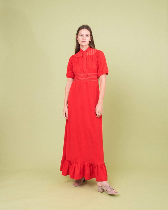 Beautiful Vintage Red 70s House Maxi Smock Dress … - image 3
