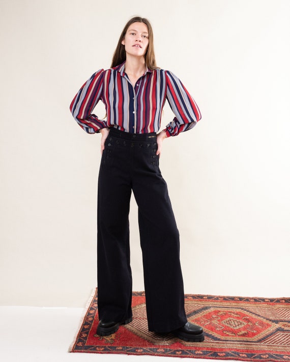Vintage Striped Secretary Blouse / S/M