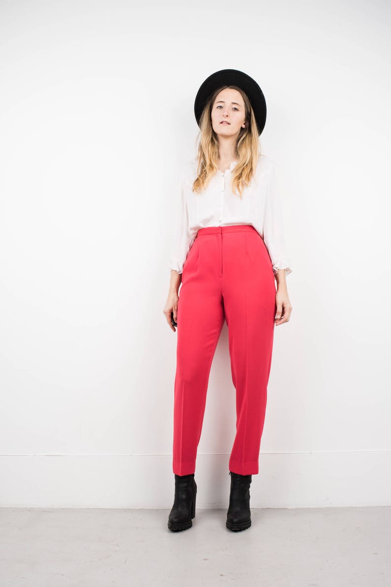 AMAZING Vintage Coral High Waist Trousers / S / hipster pants festival trousers boyfriend red pink tapered pants image 1