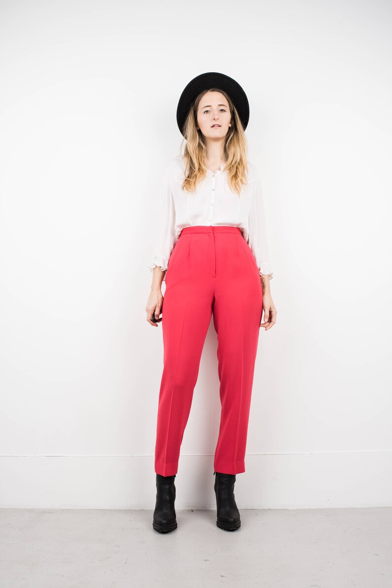 AMAZING Vintage Coral High Waist Trousers / S / hipster pants festival trousers boyfriend red pink tapered pants image 9