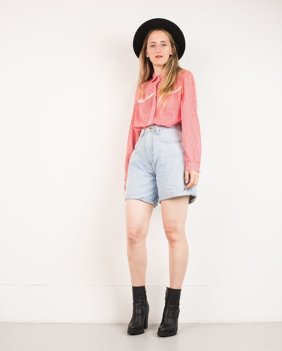 VINTAGE LIGHT BLUE Denim Mom Shorts / S M / hipste