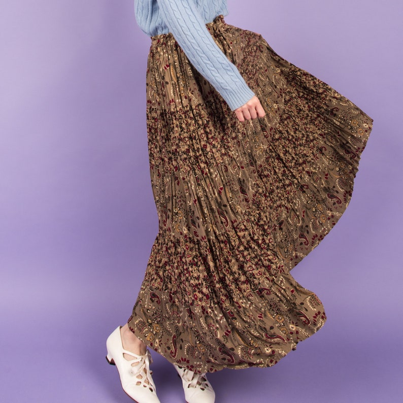 Vintage Earthtone Floral Peasant Skirt SML