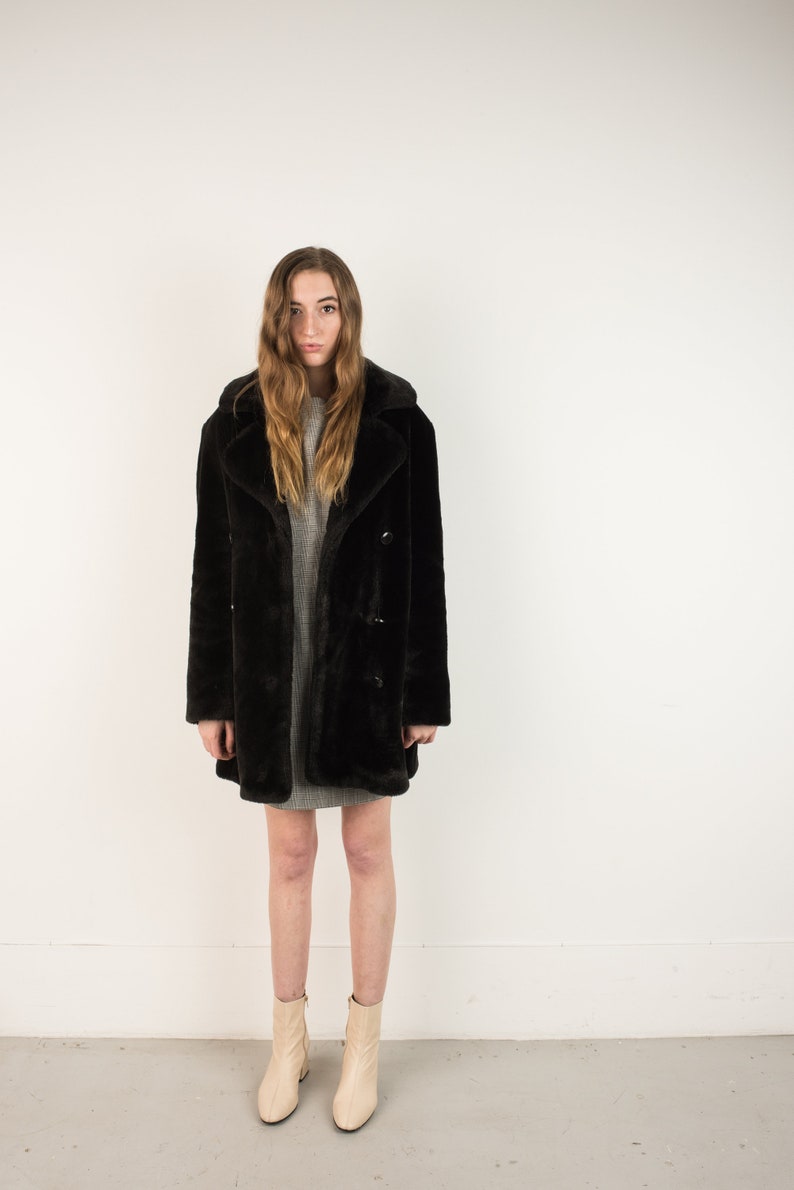 VINTAGE BLACK PLUSH coat S hipster jacket coat womens outerwear overcoat jacket