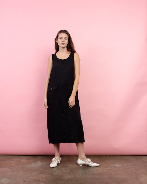 Vintage Oversized Charcoal Overall Maxi Dress / S/