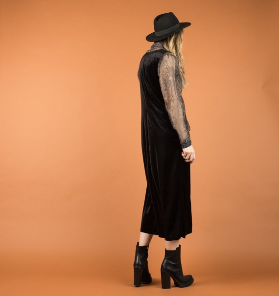 Vintage Sleeveless Black Velvet Maxi Dress -Slits… - image 2