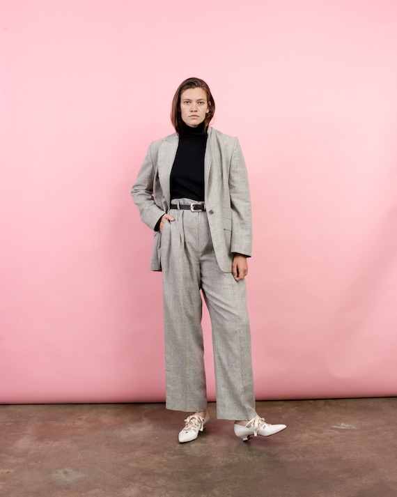 Vintage Oversized Grey Tweed Silk + Linen Two Piec